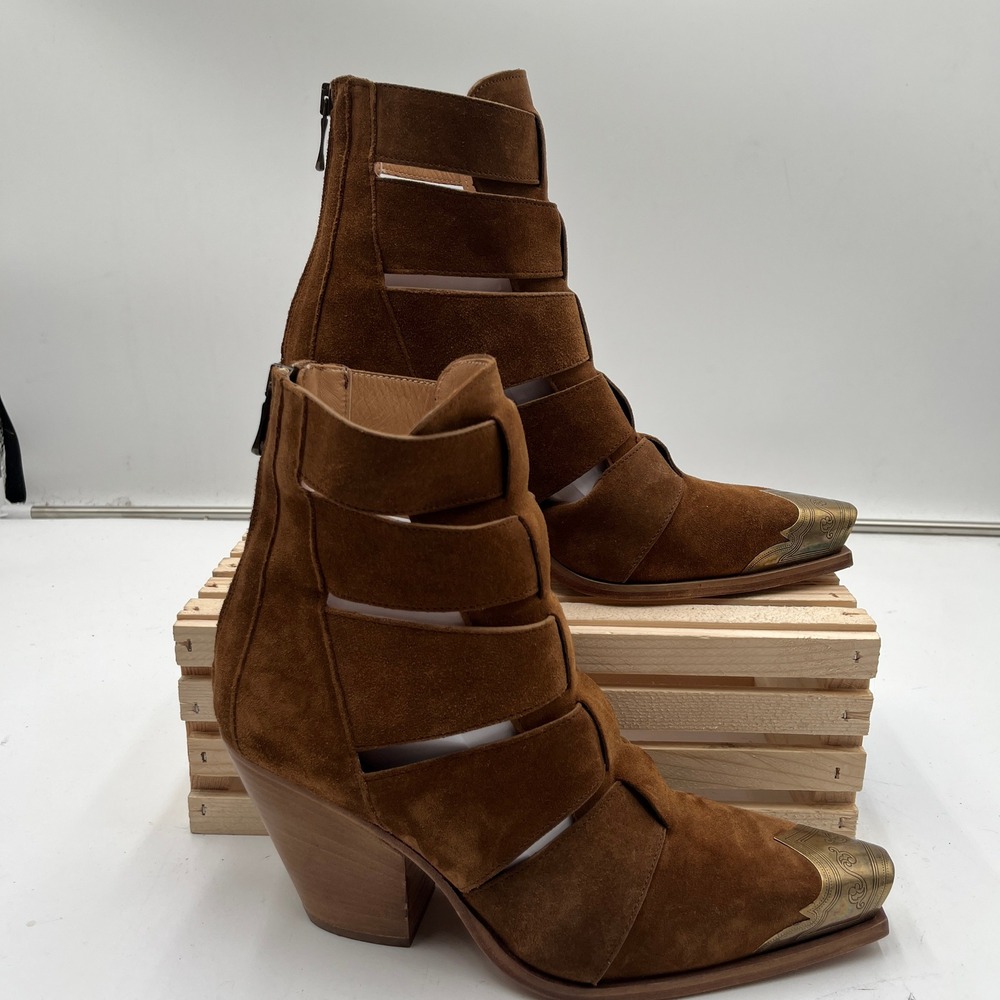 Free People Boot Brayden Fisherman 39 Suede Metal Toe Cap Brown Womens